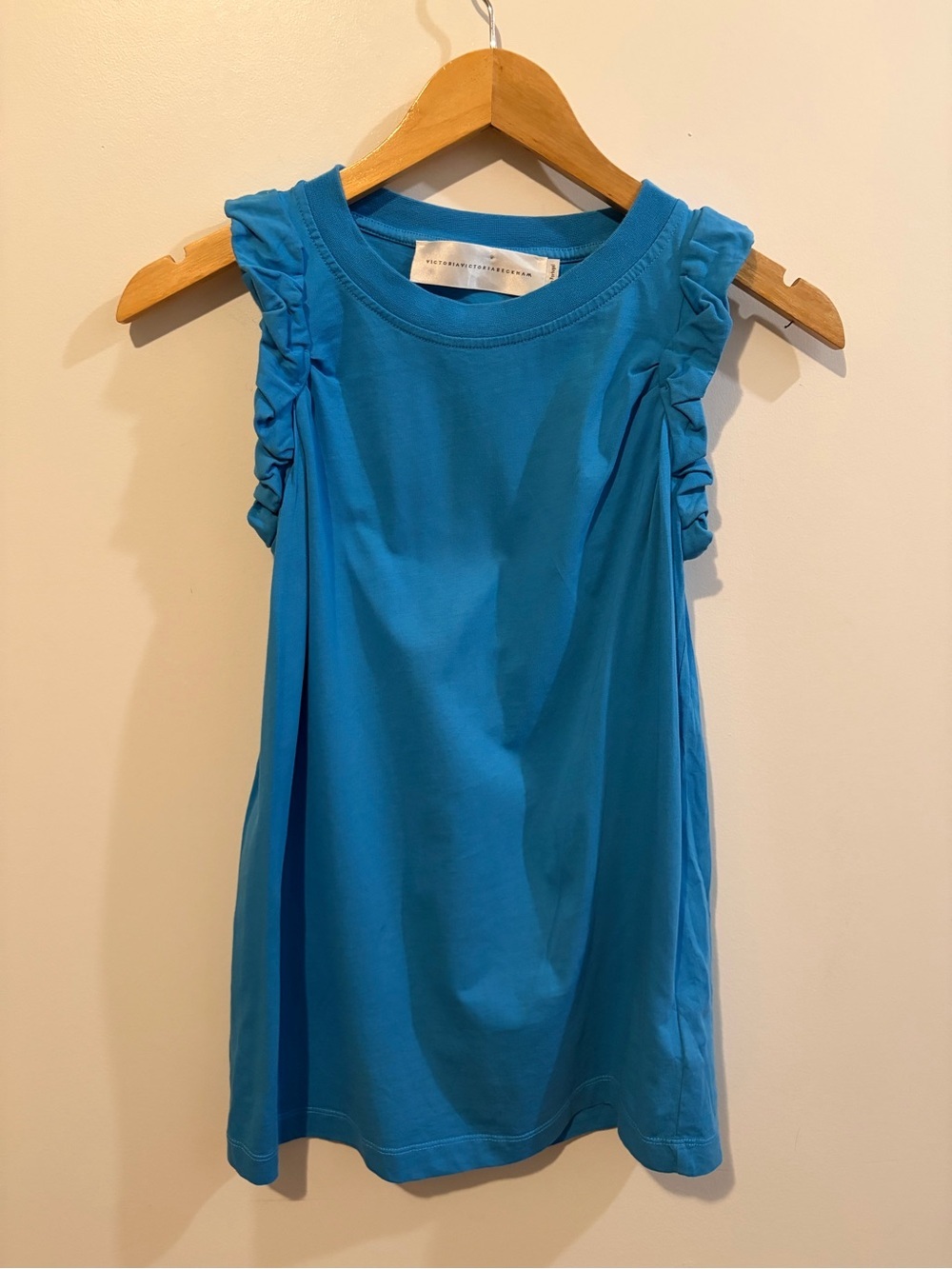 Victoria Beckham Blue Ruffle Sleeve Cotton Top - XS